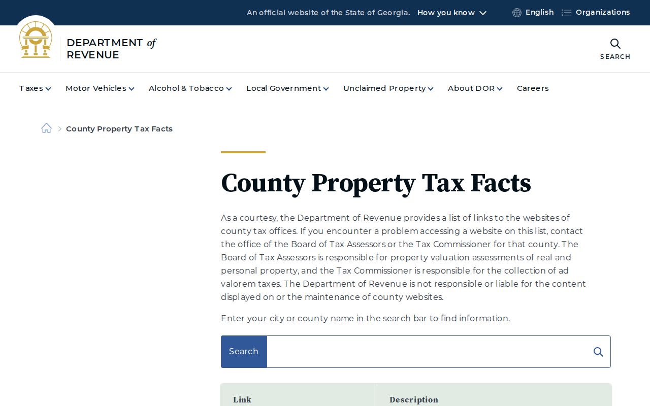 Georgia county facts source used to confirm Cleveland court records city context