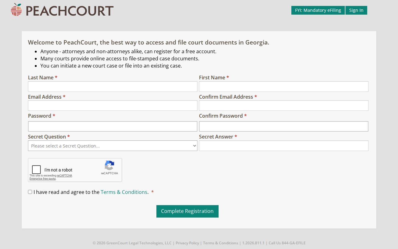 White County case search PeachCourt registration form