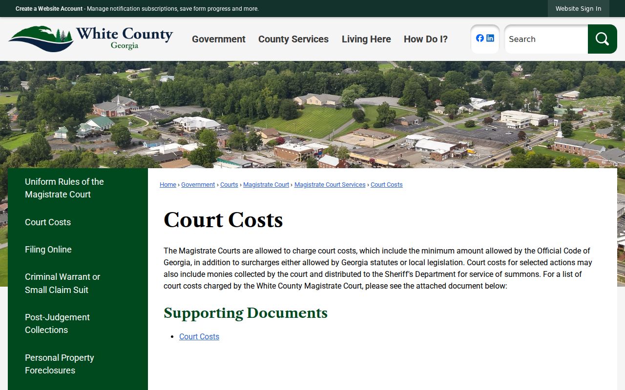 White County civil court docket costs page
