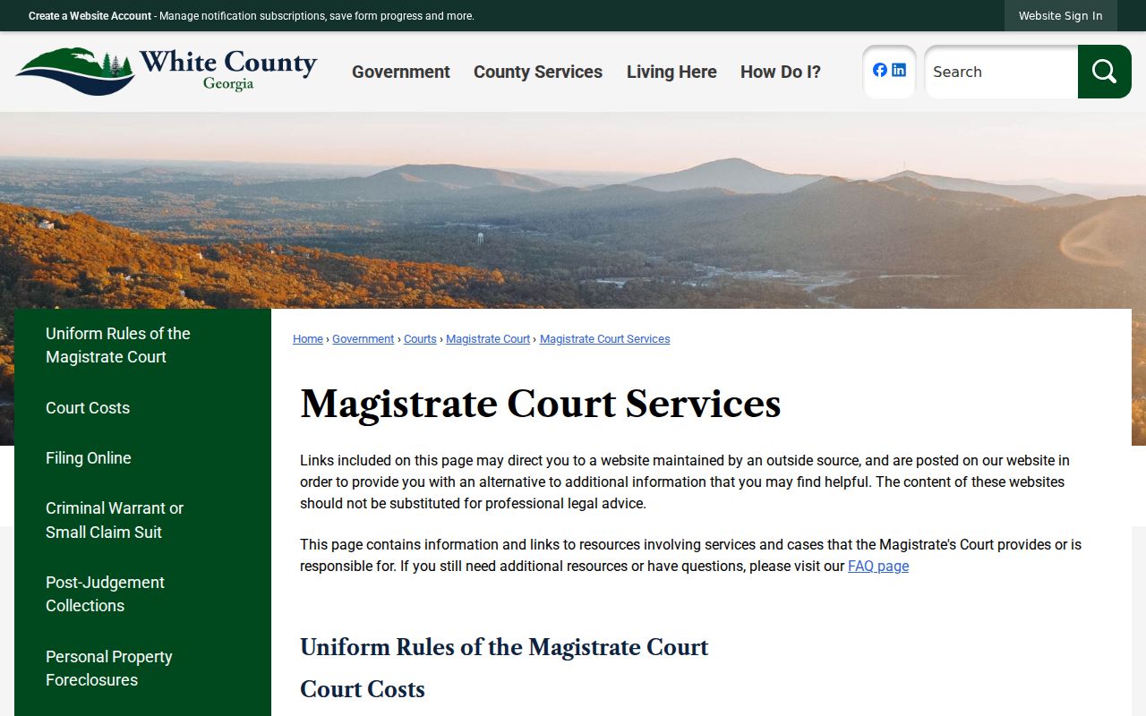 White County civil court docket Magistrate services
