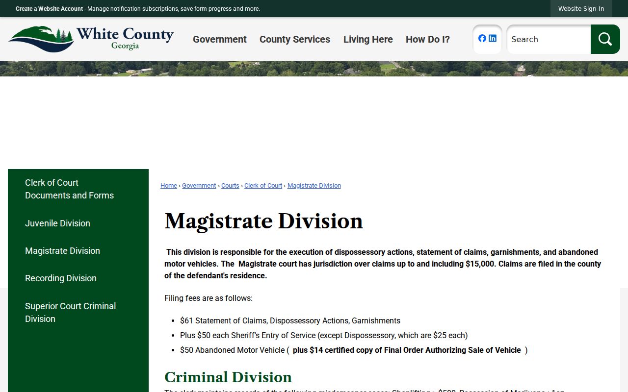White County civil court docket Magistrate Division