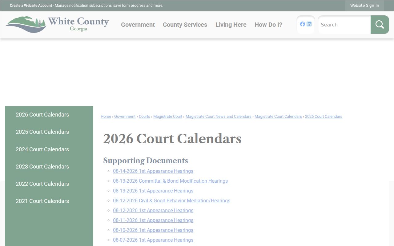 White County court calendar archive for Magistrate settings