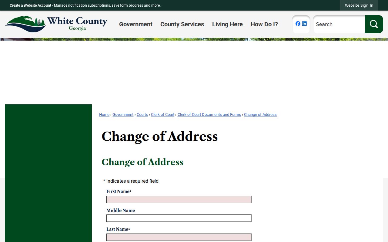 White County court record Change of Address form fields
