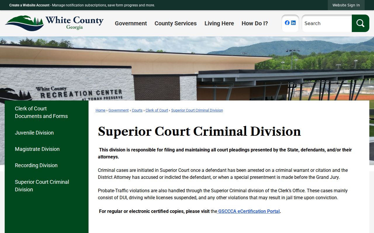 White County criminal court docket Superior Criminal Division information